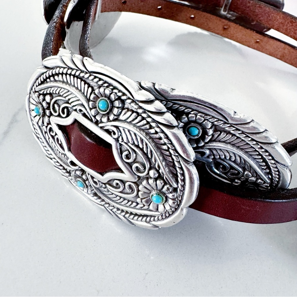 🤩 Justin Women’s Floral Cowboy 7 Concho Genuine Leather Belt With Turquo… - Picture 6 of 10
